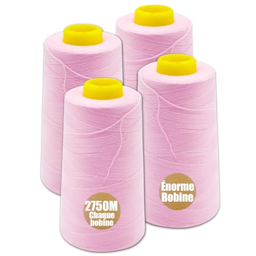 Lot de 4 fils à coudre, 100% polyester, pour machine à coudre, 4 fils à coudre, indéchirables, fil à coudre, fil de surjection, 40/2 chacune, 2745 m, 11000 m au...