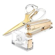 Office Goods - Gold Office Supplies Set - Acrylic Tape Dispenser, Acrylic Stapler, and 9 Stainless Steel Acrylic Scissors, for Office Desk, School, or Crafts