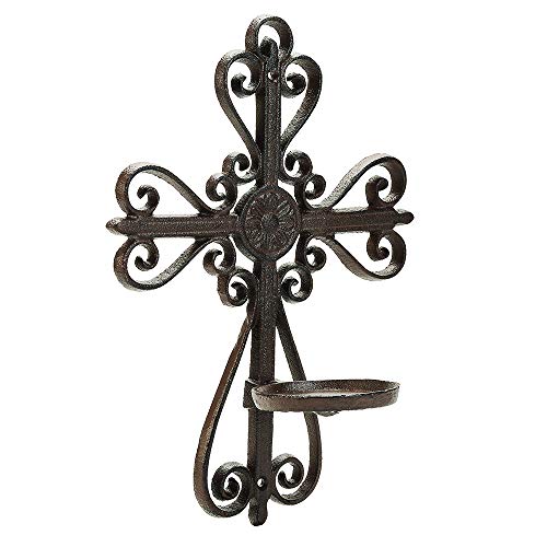 Sungmor Cast Iron Wall Hanging Sconce Tealight Pillar Candlesticks Holder - Vintage Simple Style Hollow Cross Home Candle Display Holder - Handmade Art Candle Stand Decor For Indoor Outdoor #TOP1