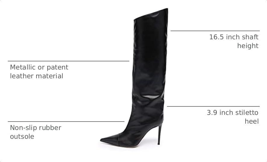 Image of Arqa Knee High Boots for Women Wide Calf 4 in Stiletto High Heel Metallic Boots Winter Chrome Zipper Long Boots Dressy Party Shoes
