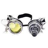 Steampunk-Schutzbrille mit Doppel-Okular-Lupe, Vintage-Stil, Punk-Gothic-Brille, silberfarben antik-optik, Einheitsgröße
