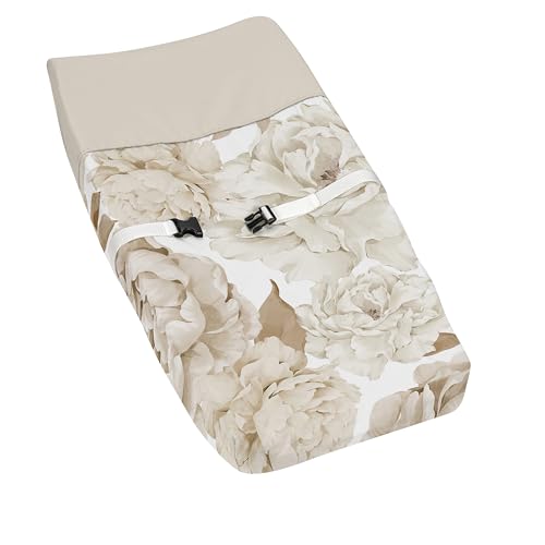 Image of Sweet Jojo Designs Taupe Beige Boho Shabby Chic Floral Girl Baby Changing Pad Cover - Infant Newborn Diaper Table Change Mat Sheet - Tan Ivory Bohemian Vintage Garden Watercolor Flower Nature Elegant