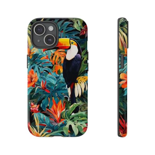 Coque iPhone 15 vert tropical rigide protégeant contre les rayures