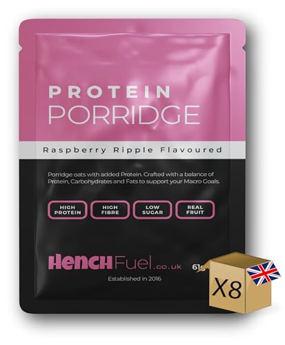 Protein Porridge | by Hench Fuel | 20g Protein | Raspberry Ripple Flavour | Overnight Oats | Freeze Dried Raspberry | Fibre Rich | Real Fruit | Porridge Pots | Protein Porridge Pots | Meal Replacement