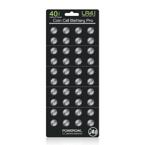 POWEROWL 40x Batteria Bottone LR41 Alcalina 1.55V – Lunga Durata, 3 Anni Di Conservazione, Sostituto Di SR41/L736/AG3