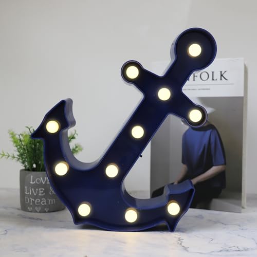 Vicila Anchor Shaped Marquee Signs, LED Marquee Lights Blue Anchor Decorations Night Lights Table & Wall Lamp for Summer Holiday Home Decor (Blue) Vicila Anchor Shaped Marquee Signs, LED Marquee Lights Blue Anchor Decorations Night Lights Table & Wall Lamp for Summer Holiday Home Decor (Blue)
