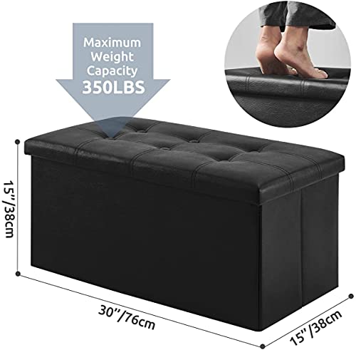 YOUDENOVA Folding Storage Ottoman, Faux Leather Ottoman Bench Footrest Ottoman, Storage Chest Padded Seat for Bedroom and Living Room, Black, 15" D x 30" W x 15" H by YOUDENOVA - Image 4