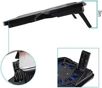 Miniatura 3 de Enfriador portátil de malla metálica para laptop, 4 ventiladores silenciosos con luz LED roja, altura ajustable, portátil de hasta 17 pulgadas, 2