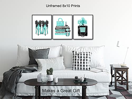 Image of Glam Wall Decor - Designer Perfume, Shoes, Handbags - High Fashion Design Gift for Fashionista - Luxury Couture Wall Art Poster Picture Print Set for Women, Teens, Girls Bedroom