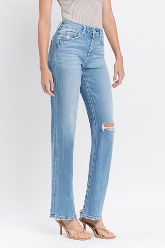 VERVET High Rise Distressed Slim Wide Jeans T65713