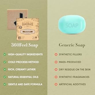 360Feel Dead Sea Mud Soap -5oz Castile Handmade Soap bar -Activated Charcoal, Sea Salt, Clay Exfoliant- Essential Oil Natural Soaps- Anniversary Wedding Gifts- Gift ready