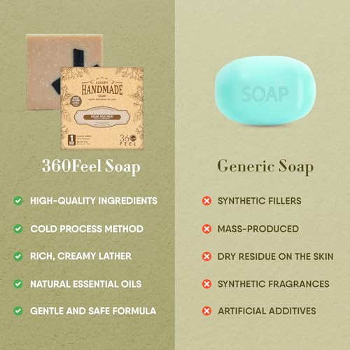 360Feel Dead Sea Mud Soap - Made in the USA - Castile Handmade, All Natural, Cold Processed - Infused with Dead Sea Mud to Soothe and Calm the Skin - Rich, Creamy Lather (5 oz)