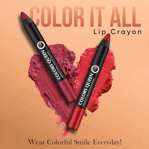 Image of Colors Queen Color It All Long Lasting Crayon Lipstick | Up to 18 Hours Stay | Creamy Matte Finish | Waterproof & Light Weight| Smudge Proof & Non-Transferable | Lipstick for Women (Confident,3.5g)