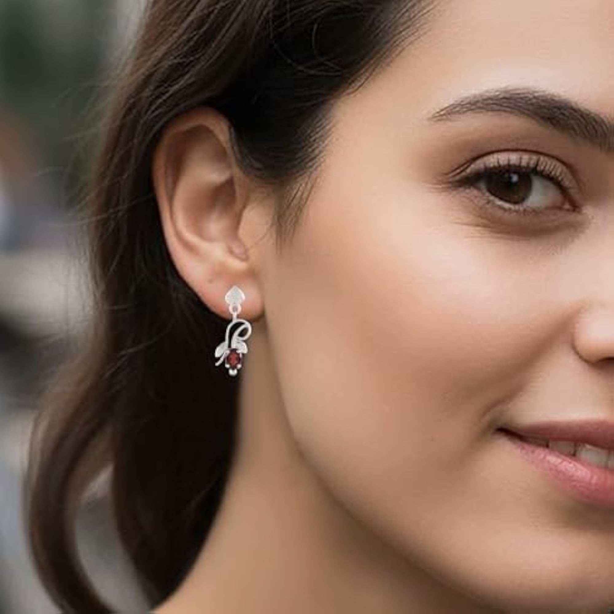 Women's 925 Sterling Silver Garnet Earrings, January Birthstone