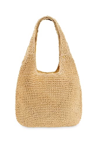 ShopINess Bolso de Rafia Casual para Mujer Bolso Bohemio Bolso de Paja de Hombro para Uso Diario Viajes Playa (Beige)