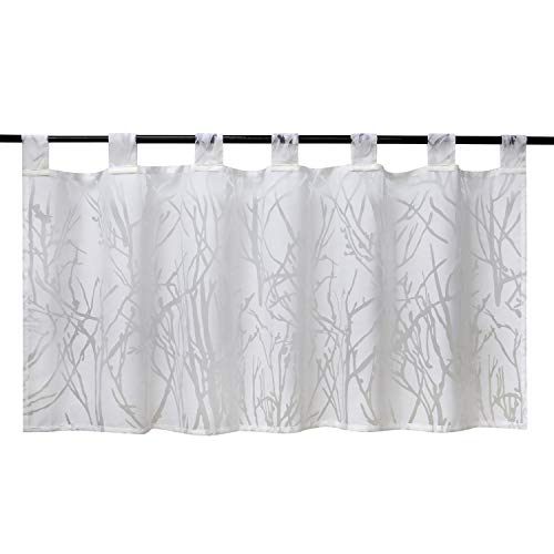 Yujiao Mao Voile Sheer Window Valance Burnout Branch Pattern Half Window Tab Top Cafe Curtain For Kitchen Bathroom Living Room,1Pc (White,W35 X L17 Inch) #TOP7