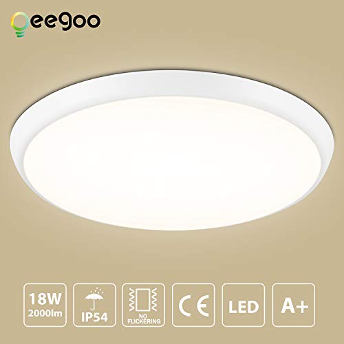 LED Deckenleuchte Bad, Oeegoo 18W 2000LM Flimmerfrei Deckenlampe, IP54 LED Feuchtraumleuchte für Badezimmer, Wohnzimmer, Küche, Schlafzimmer, Korridor, Balkon, Flur usw, 4000K Neutralweiß, Ø25cm