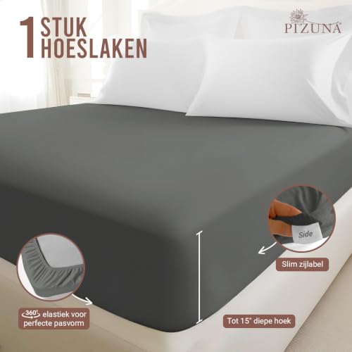 Pizuna Spannbettlaken 150x200 cm Baumwolle Anthrazitgrau 400 Fadenzahl – Ansicht 3