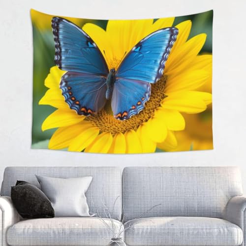 Wall art tapestry papillon bleu aux finitions soignées pour salon