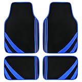 CAR PASS Faux Leather Car Mats Blue Edge Waterproof Car Floor Mats Car Carpet Mats 4 Pieces with Double Stitch Line Anti-Slip Backing Design, Universal Fit for Most Vehicles,SUVs,Sedan,Vans