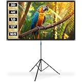 tectake® Beamer-Leinwand 72 Zoll mit Stativ, 160x90cm, Format 16:9, 4K HD, 160° Betrachtungswinkel, Gain Faktor 1.0, Projektionswand, Projektionsleinwand, Heimkino, Leinwand, mit Tragetasche