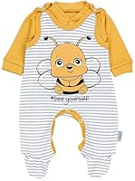 TupTam Baby Mädchen Jungen Strampler mit Langarmshirt Aufdruck Spruch 2 teilig, Farbe: Biene Gelb/Streifen Grau, Größe: 56