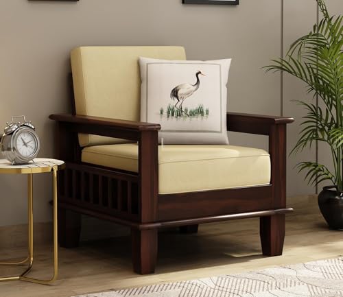 Image of Sheesham Wood 5 Seater Sofa Set for Home Living Room Office || Modern 3+1+1 Solid Wood Sofas Sets for 5 Person (DIY-SELF Assembly) (Walnut Finish)