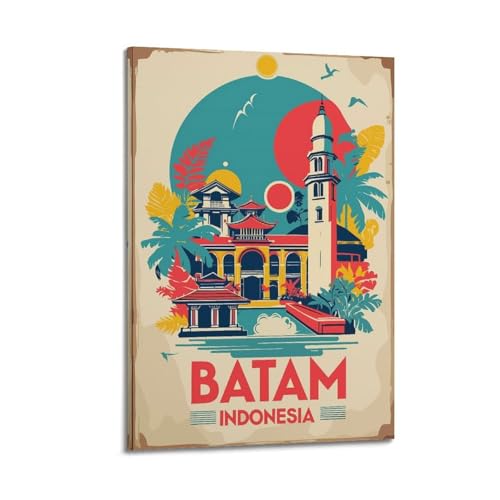 Poster Batam Indonésie aux couleurs vives et plantes tropicales sur toile 40x60