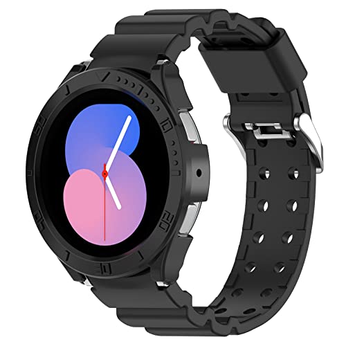 LOKEKE Für Samsung Galaxy Watch 5 Schutzhülle, PC Lünette Ring Schutzhülle Case Cover Shell mit Silikon Ersatz Armbanduhr Armband für Samsung Galaxy Watch 5/4, 40 mm, Edelstahl, Künstlicher Quarz Cover