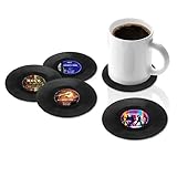 Vinyl Record Coasters Pack, Retro Novelty Style Cup Pad for Hot Drinks, Nice Housewarming Gift for V