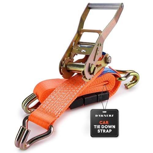 Dawnerz 2" x 12' Car Tie Down Strap for Trailers - Heavy Duty Car Hauler Ratchet Strap with 3 J Hooks, 11,000 lb Break Strength: Wheel Straps for Auto Transport, UTV & Truck