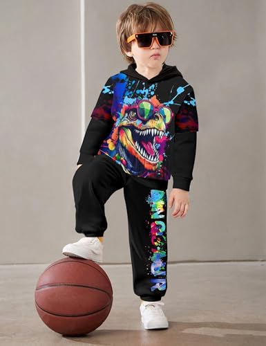 Image of Toddler Boy Clothes Dinosaur Printed Hoodies Toddler Clothes for Boys Long Sleeve Sweatpants Set T-Rex Outfits 3-7t