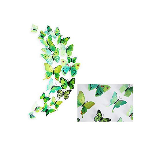 Image of Pindia 12 Pcs 3D Metal Butterfly Wall Stickers for Home Party Wedding Decor (Green)