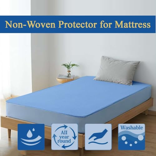 Image of Waterproof Soft Non-Woven Mattress Protector for Bed in Size 78 inchx66 inch |Breathable Elastic Fitted Mattress Cover for 10-Inch Deep Mattresses - Blue