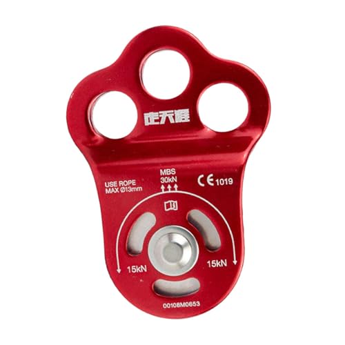 perfk Poulie d'escalade à Trois Trous, Poulie Escalade en Alliage d'aluminium Robuste, Poulie à Roulement à Billes 30 KN pour Tyrolienne, Descente en Rappel, Transport et équipement de Gréage
