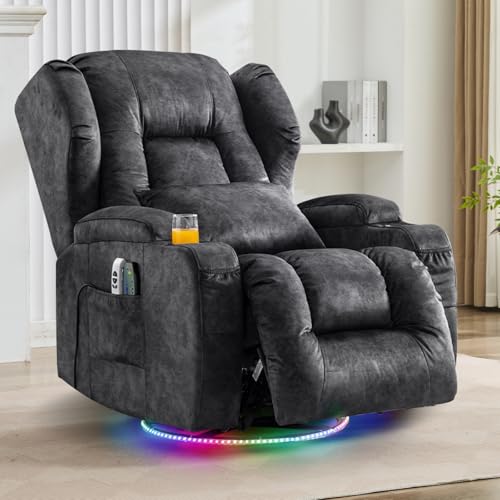 TCGBKAF Elektrischer Fernsehsessel Relaxsessel mit Liegefunktion,270°Drehsessel Kinosessel Massagesessel mit Wärmefunktion,TV Sessel Liegesessel fürs Wohnzimmer bis 150kg (Samtstoff, Grau)