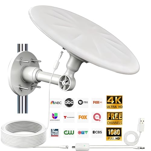 Omni Directional Outdoor TV Antenna, Outdoor Antenna for Smart TV, 720° Long Range Reception Digital HD Signal, with Super Signal Booster, for Attic/Camper/RV/Boat (Pure White)