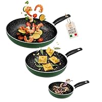 AKITAInk Set 3 Padelle Antiaderenti Natura 20–24–28 cm Verde – Padelle in Alluminio con Rivestimento Antiaderente, Cottura Uniforme e Facile Pulizia, PFOA FREE, Nickel Cadmium, Senza Nichel, Cadmio