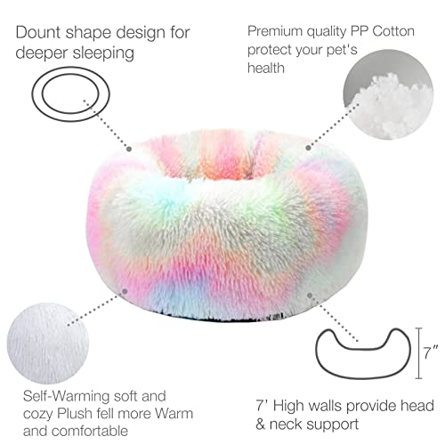 Cat Beds For Indoor Cats,Calming Dog Bed For Small Dogs Cats,Self Warming Fluffy Donut Marshmallow Cat Bed Machine Washable,Cozy Plush Cuddler Round Dogs Bed,Pet Bed For Cat Kitten Puppy 20" #TOP1