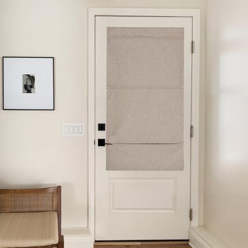 NICETOWN Linen 100% Blackout Door Curtain, No Drill Cordless Thermal Insulated Roman Shade for French Front Door, Adhesive Top & Magnetic Roman Roll Up Privacy Curtain, 24" W x 64" L, 1 Panel, Taupe by NICETOWN - Image 8