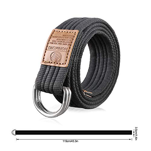 3 Pack Canvas Web Belts 1.25" Wide Double D-ring Buckle for Men, Adjustable Solid Color Military Style (Black + White + Blue gray)2