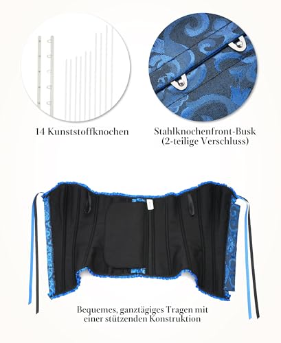 SZIVYSHI Damen Korsett Sexy Corsage Corset - Top für Kostüm, Outfit, Reizwäsche, Steampunk, Gothic, Piraten, Lack, Frauen, Extrem, Body & Sexspielzeug - Schwarz und Blau - Große S