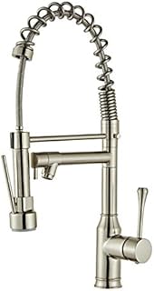 Commercial Kitchen Tap with Pull Down Sprayer Nickel Brushed - Modern Single Handle High Arc,Single Level Brass Kitchen Sink Taps, Beelee BL7091N