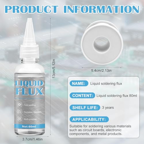 Miniatura 7 de Allony Flux Para Soldar Estaño, Flux Liquido, Flux Soldadura, Fundente Sin Limpieza, Soldadura Rápida, Adecuado Para Acero Inoxidable, Cobre, Aluminio Y Otros Metales, 80ml