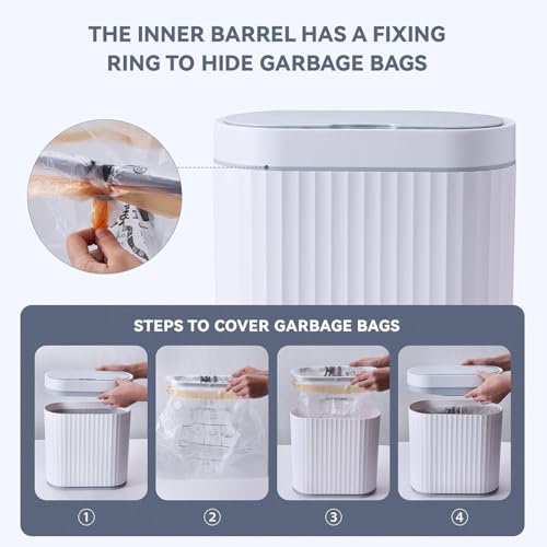 Image of jinligogo ELPHECO Touchless Bathroom Trash Can with Lid, 2.5 Gallon / 10 Liter Slim Motion Sensor Garbage Bin, Waterproof Automatic Small Trash Can for Bathroom, Bedroom, Kitchen, Office (White)