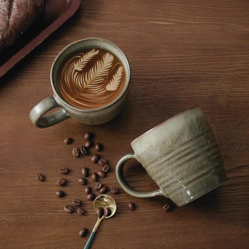 Ava Nord 14 oz Coffee Mugs Set of 4, Ceramic Coffee Mugs with Handle – Reactive Glaze Stoneware Coffee Mug Set for Tea, Latte, Cappuccino, Cocoa, Hot Chocolate – Microwave & Dishwasher Safe - Green