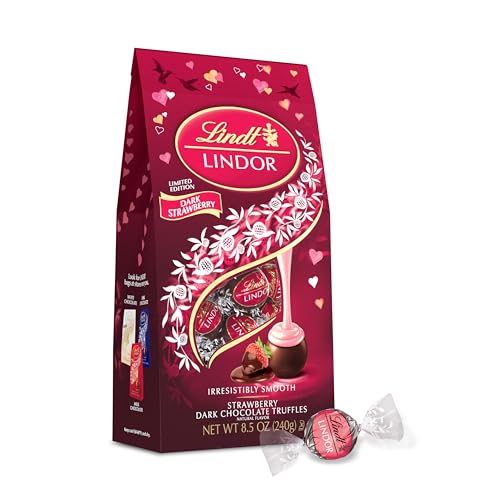 Lindt LINDOR Strawberry Dark Chocolate Candy Truffles, Valentine's Day Dark Chocolate with Smooth, Melting Center, 8.5 oz. Bag