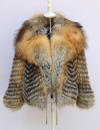 Women's Genuine Strip Fox Fur Coat Winter Fur Jacket Long Sleeve Fuzzy Outerwear2