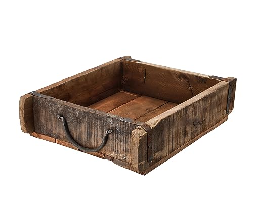 Spetebo Ziegelform Holzkiste mit Metall Beschlägen - klein / 30 x 25 cm - Vintage Dekoschale im...