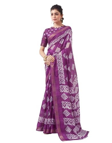 SIRIL Women's Cotton Geometric Printed Saree With Unstitched Blouse Piece